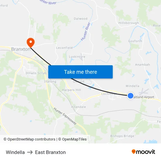 Windella to East Branxton map