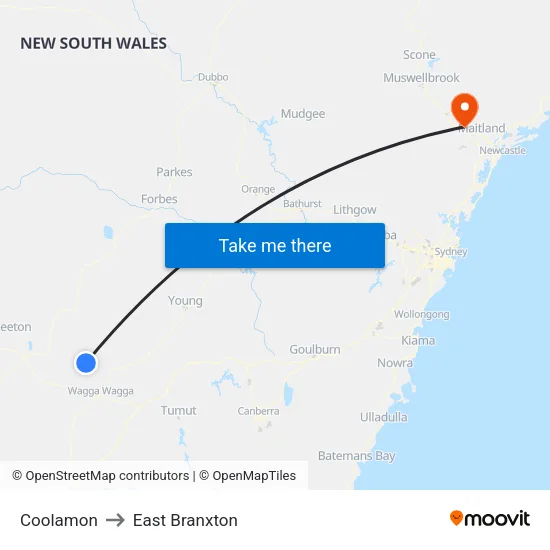 Coolamon to East Branxton map