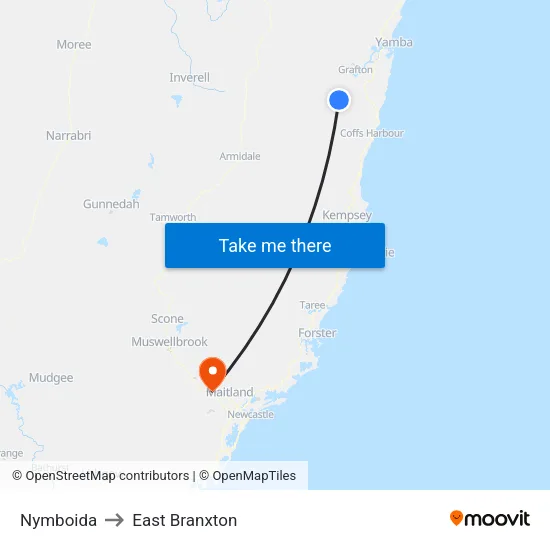Nymboida to East Branxton map