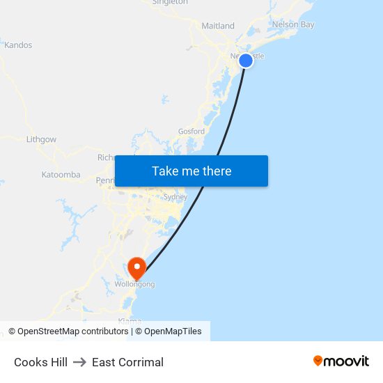 Cooks Hill to East Corrimal map