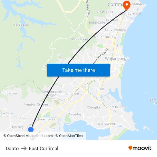 Dapto to East Corrimal map