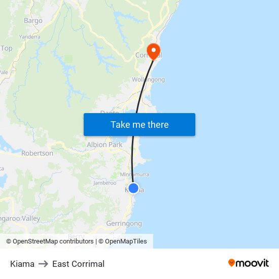 Kiama to East Corrimal map