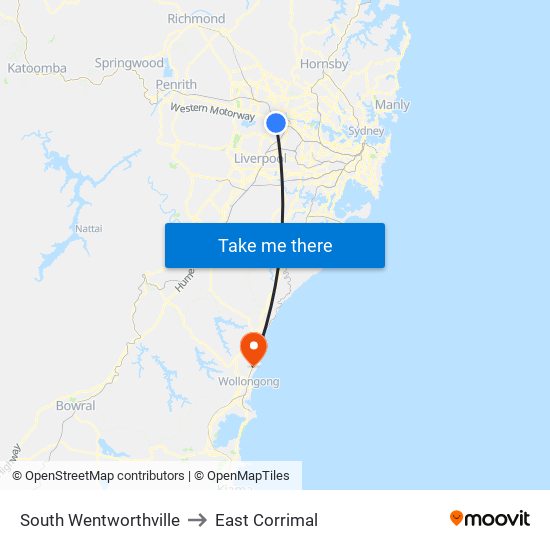 South Wentworthville to East Corrimal map