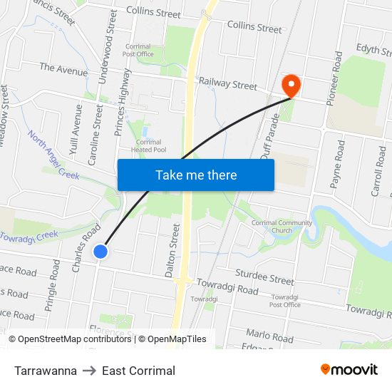 Tarrawanna to East Corrimal map