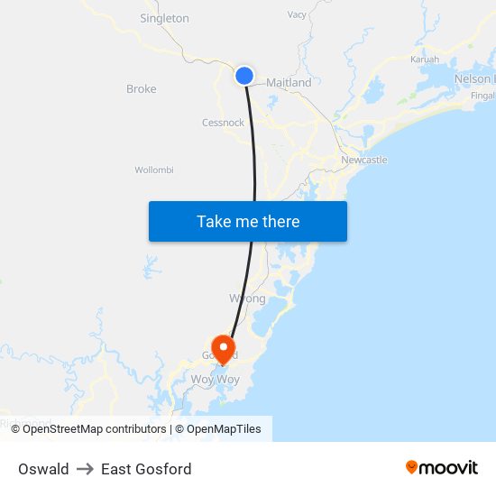 Oswald to East Gosford map