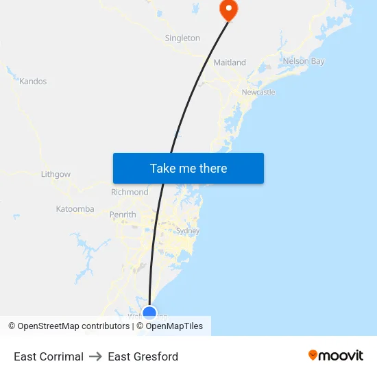 East Corrimal to East Gresford map