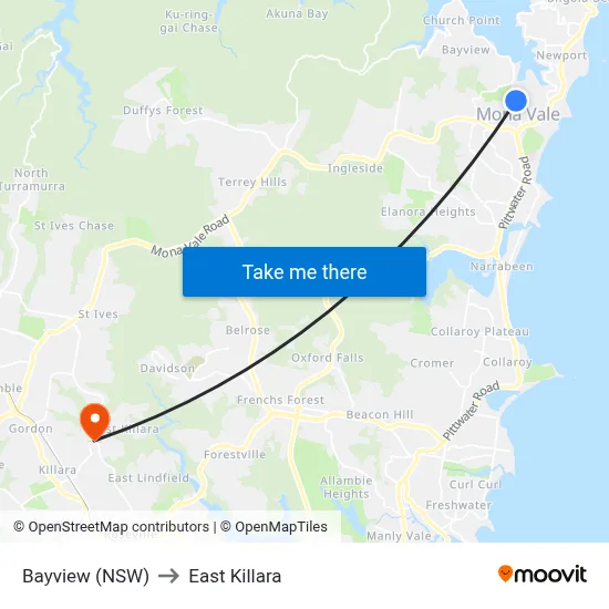 Bayview (NSW) to East Killara map