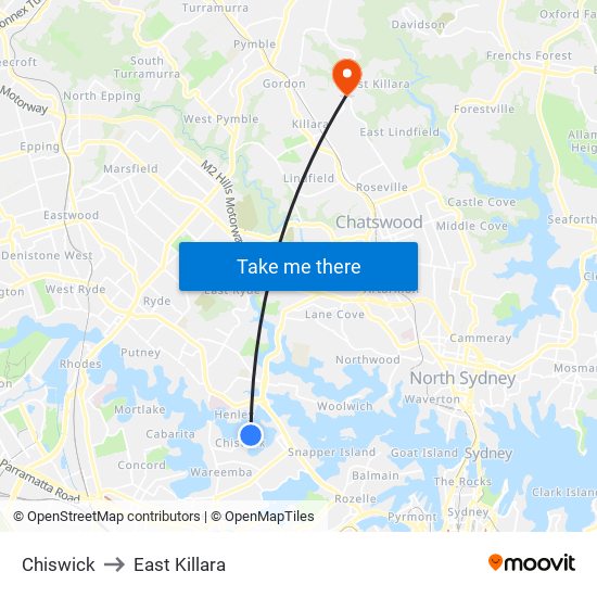 Chiswick to East Killara map