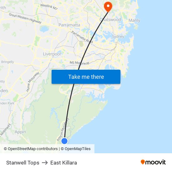 Stanwell Tops to East Killara map