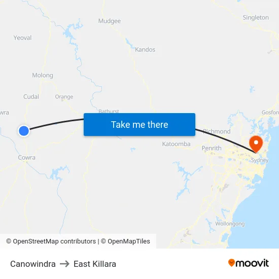 Canowindra to East Killara map