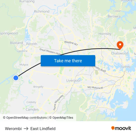 Werombi to East Lindfield map