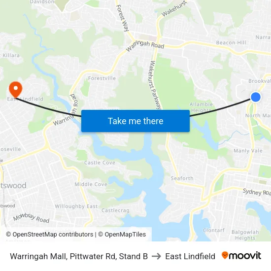 Warringah Mall, Pittwater Rd, Stand B to East Lindfield map