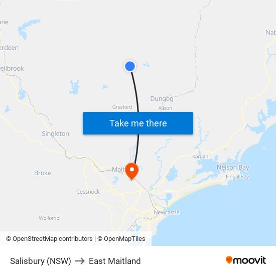 Salisbury (NSW) to East Maitland map