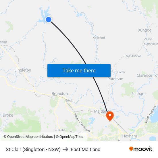 St Clair (Singleton - NSW) to East Maitland map