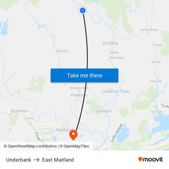 Underbank to East Maitland map