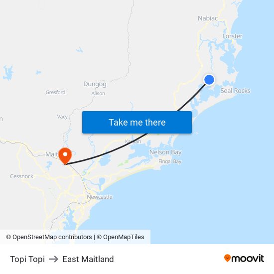 Topi Topi to East Maitland map