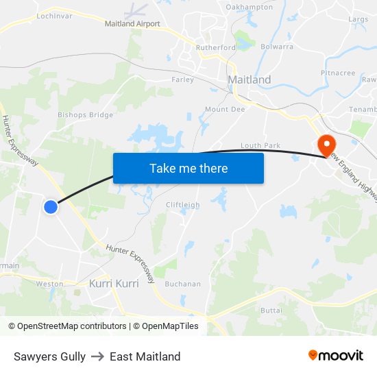 Sawyers Gully to East Maitland map
