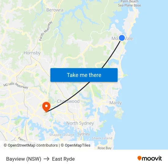 Bayview (NSW) to East Ryde map