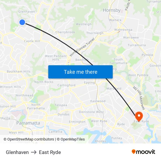 Glenhaven to East Ryde map