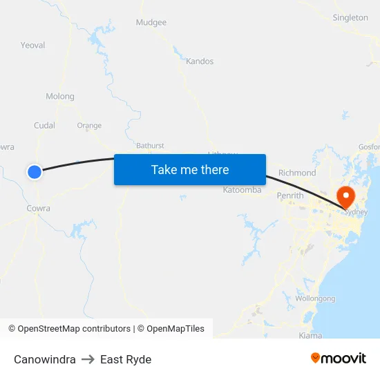 Canowindra to East Ryde map