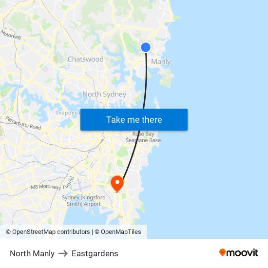 North Manly to Eastgardens map