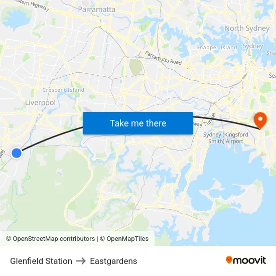 Glenfield Station to Eastgardens map