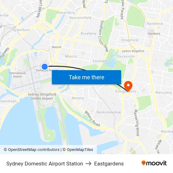 Sydney Domestic Airport Station to Eastgardens map