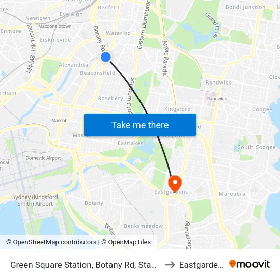 Green Square Station, Botany Rd, Stand C to Eastgardens map