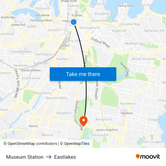 Museum Station to Eastlakes map