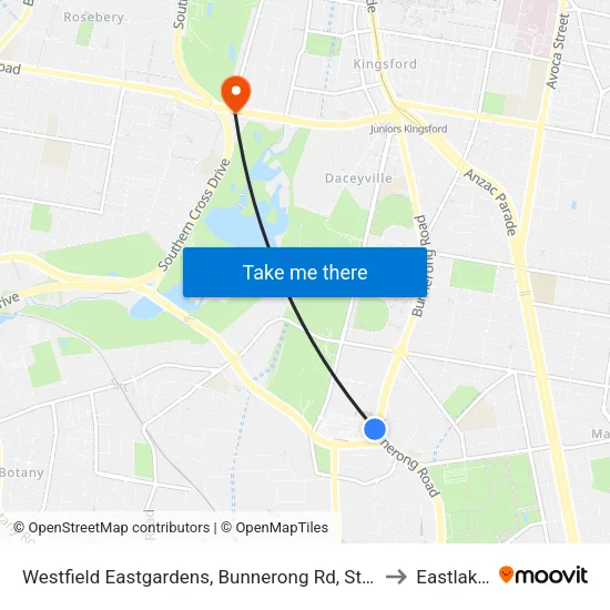 Westfield Eastgardens, Bunnerong Rd, Stand A to Eastlakes map
