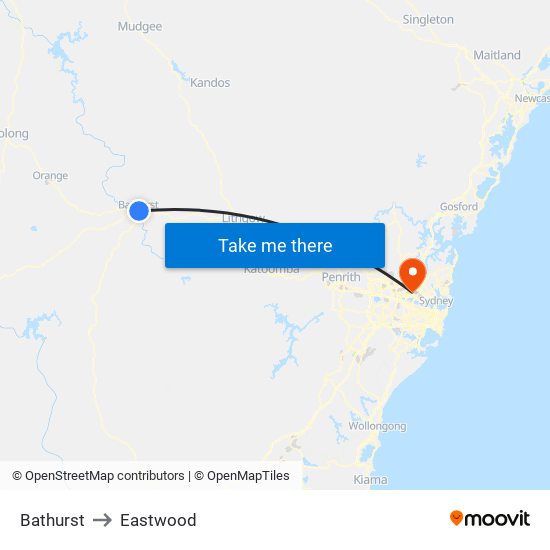 Bathurst to Eastwood map