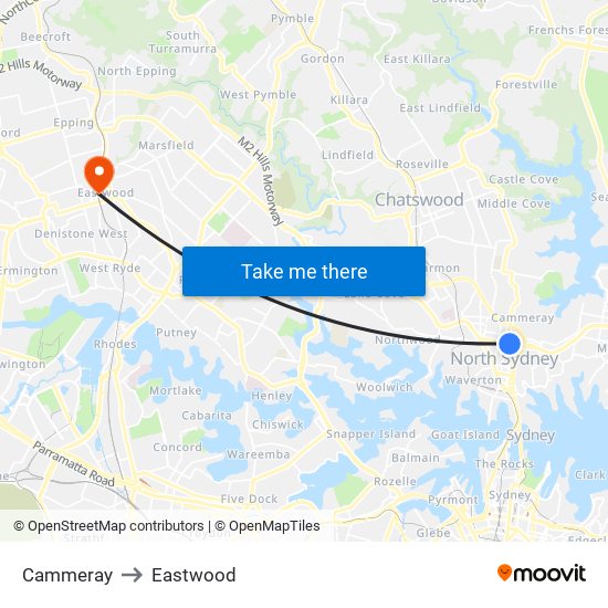 Cammeray to Eastwood map