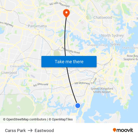 Carss Park to Eastwood map