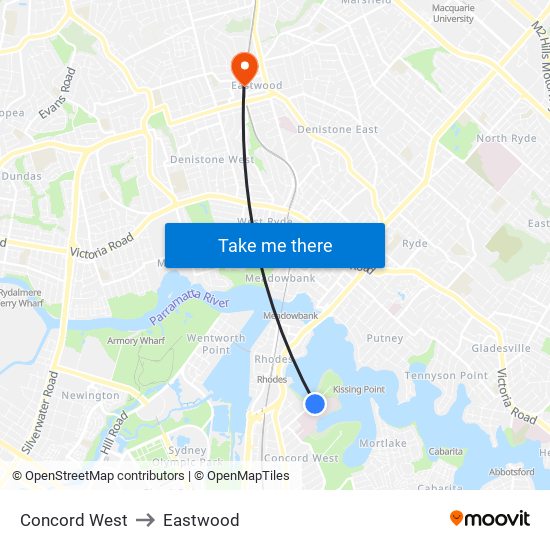 Concord West to Eastwood map