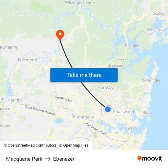 Macquarie Park to Ebenezer map