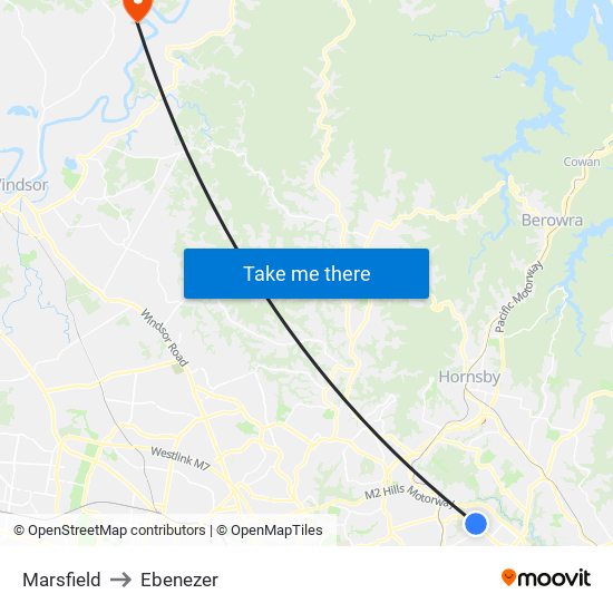 Marsfield to Ebenezer map