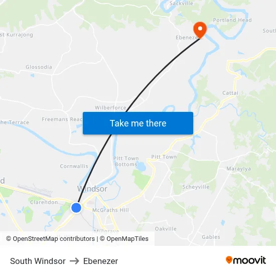 South Windsor to Ebenezer map