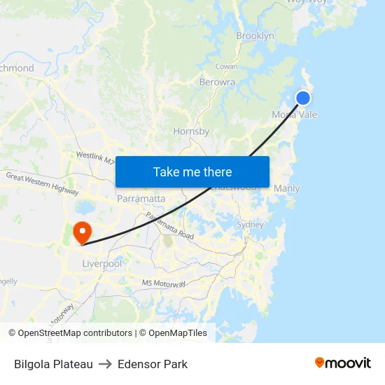 Bilgola Plateau to Edensor Park map