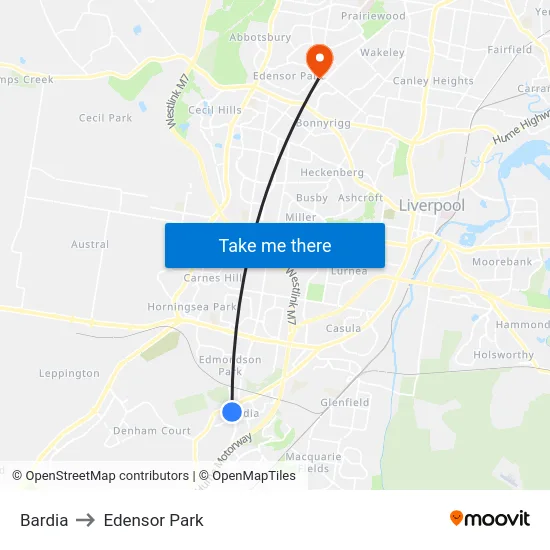 Bardia to Edensor Park map