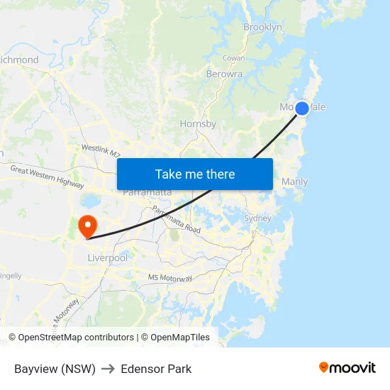 Bayview (NSW) to Edensor Park map