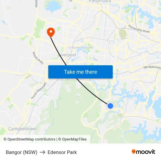 Bangor (NSW) to Edensor Park map