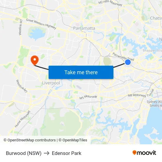 Burwood (NSW) to Edensor Park map