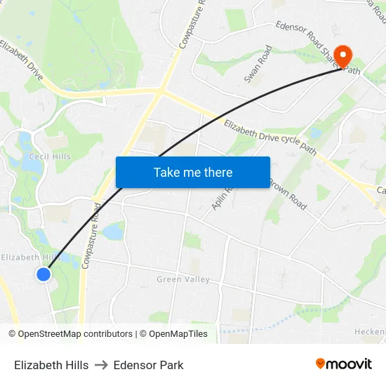 Elizabeth Hills to Edensor Park map