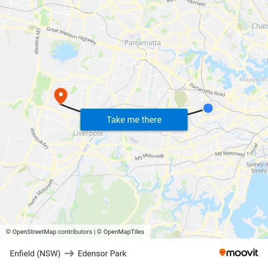 Enfield (NSW) to Edensor Park map