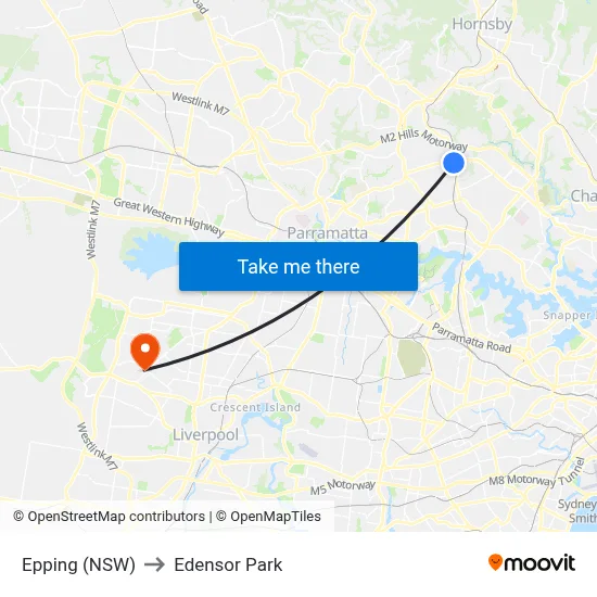 Epping (NSW) to Edensor Park map