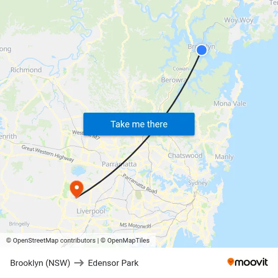 Brooklyn (NSW) to Edensor Park map