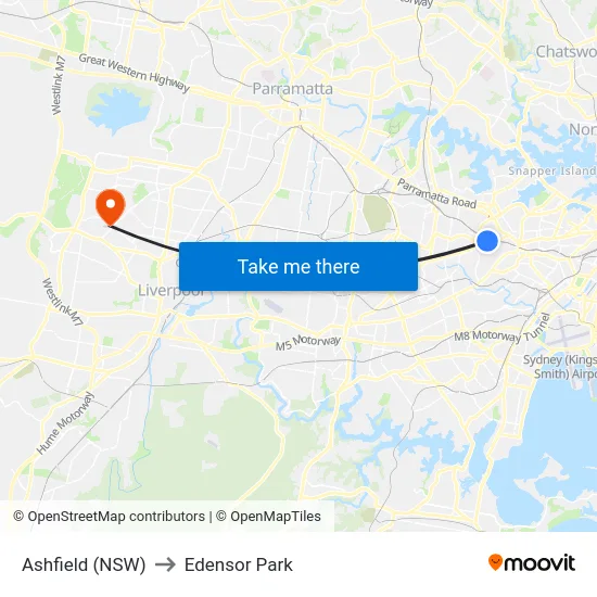 Ashfield (NSW) to Edensor Park map