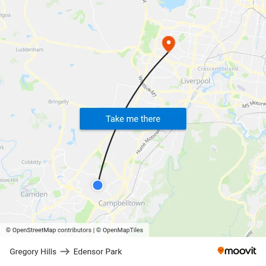 Gregory Hills to Edensor Park map