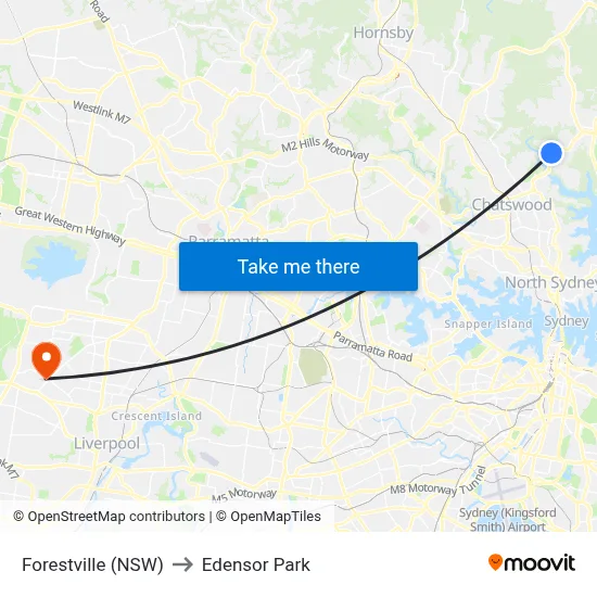 Forestville (NSW) to Edensor Park map