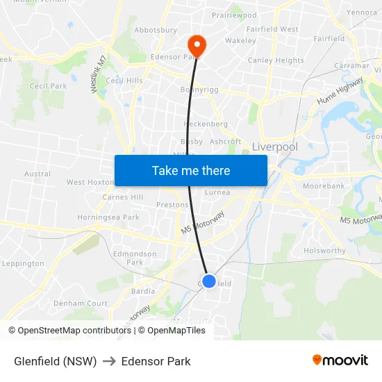 Glenfield (NSW) to Edensor Park map